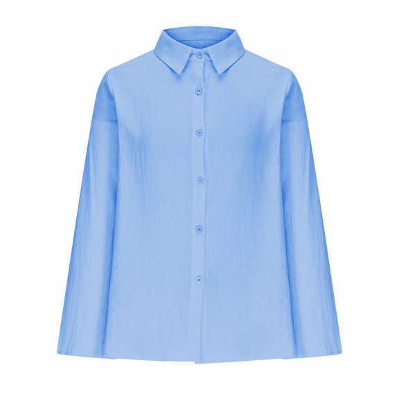 Ayolanni Long Sleeve Women Shirts On Sale Plus Size Blue Solid Button-up Shirts Ladies Blouses L