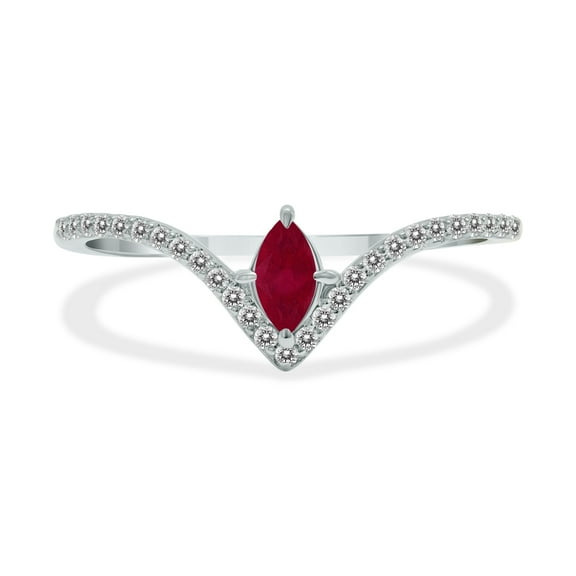 SZUL Women's 1/4 Carat TW Ruby and Diamond V Shape Ring in 10K White Gold