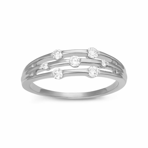 10K White Gold Multi-Row Band Ring with Lab Grown Diamond- Elegant Stacking Ring for Women, F-G, 0.25 Carat TW, (Ring Size : 5)