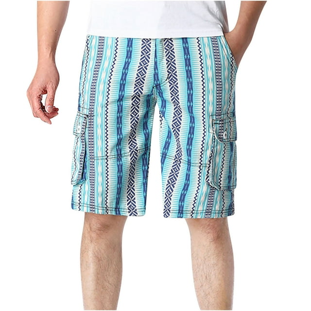 Birdeem Mens Plus Size Cargo Stripe Shorts Multi-Pockets Relaxed Summer Beach Shorts Pants