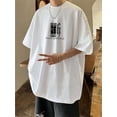 thumbnail image 1 of Camiseta de algodón para hombre, talla regular, 100 % tejido de punto grueso, cuello redondo, manga corta, estilo hip hop, corte holgado para todas las estaciones, estampado en caliente, largo regular, 1 of 6