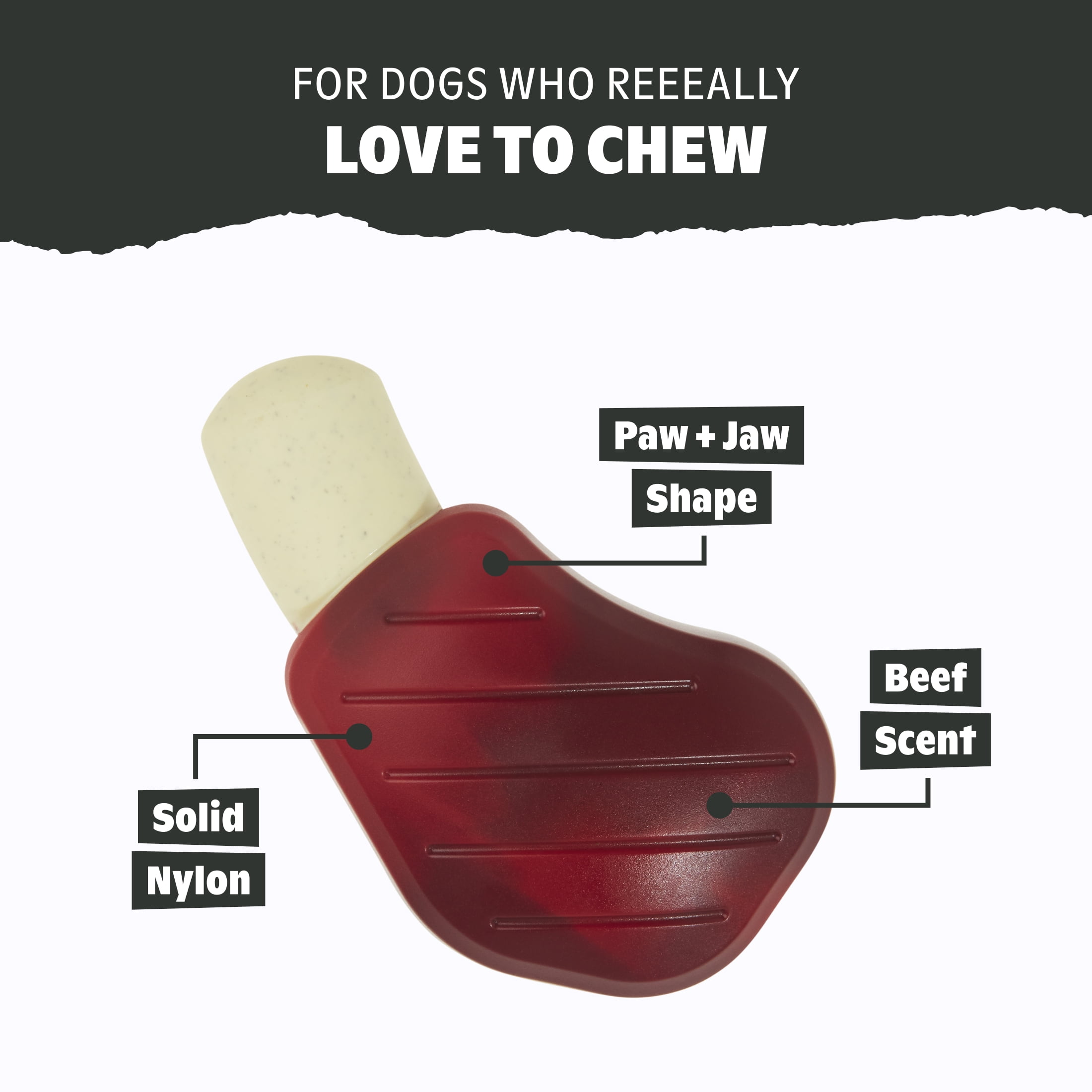 BARK Box Pork Chomp Nylon Chew Dog Toy, Pork Scent, For Large Dogs 50+ lbs