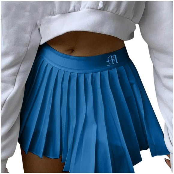 Fgnfyis Women Skirt Fashion New Pattern Women Solid Color European and American Elastic Waist Back Zipper Pleated Skirt Skirts for Women Blue M