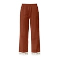 thumbnail image 5 of VEKDONE Women's Straight Trousers with Pockets High Waist Drawstring Loose Fit Anlke Pants Fashion Lace Trim Hem Long Pants Coffee L, 5 of 5