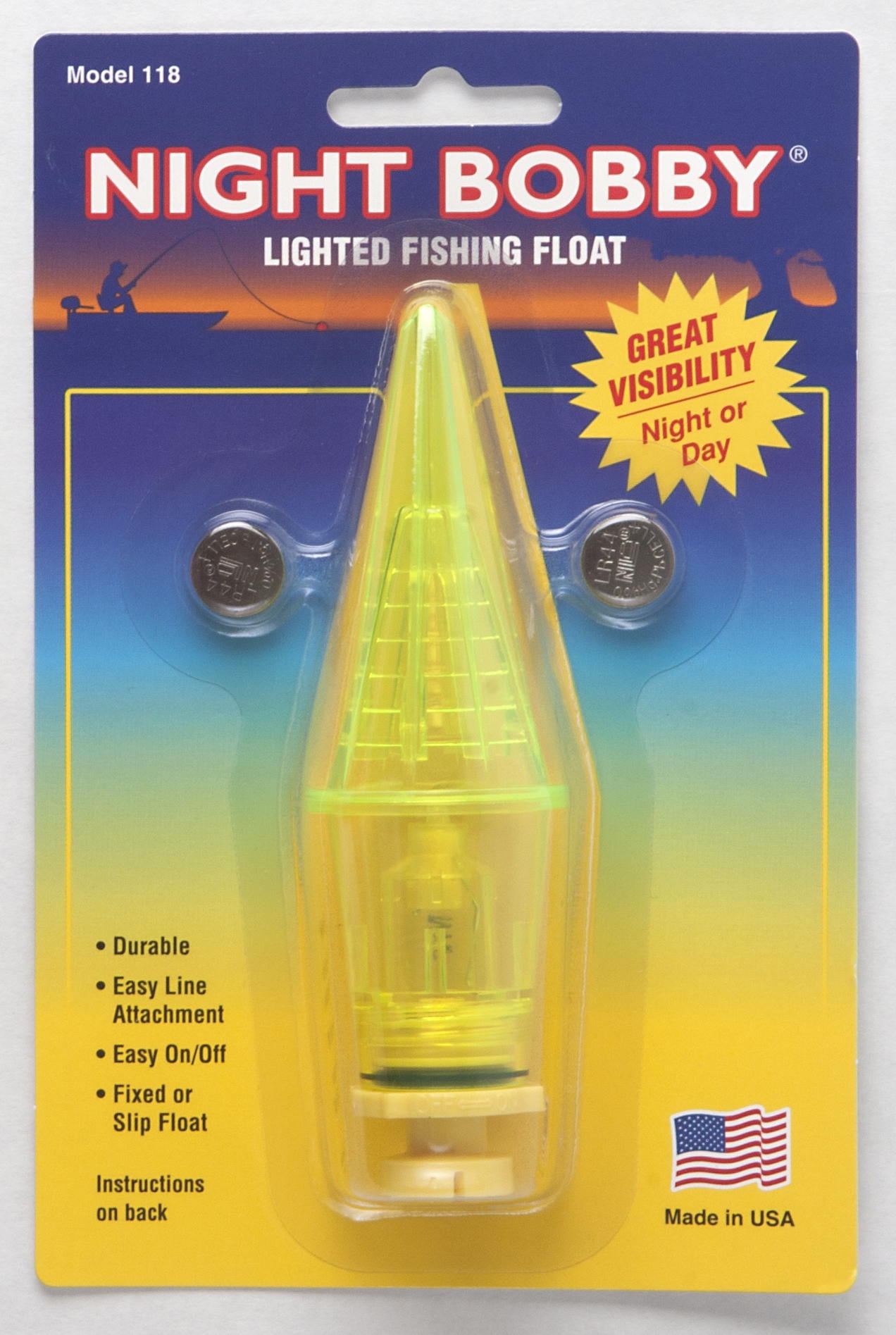 Night Bobby Lighted Fishing Float for Night Fishing, Red/Yellow Torpedo 