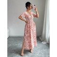 thumbnail image 6 of Womens Orange Floral Print V-Neck Short Sleeve Wrap Style Maxi Dress, 6 of 6