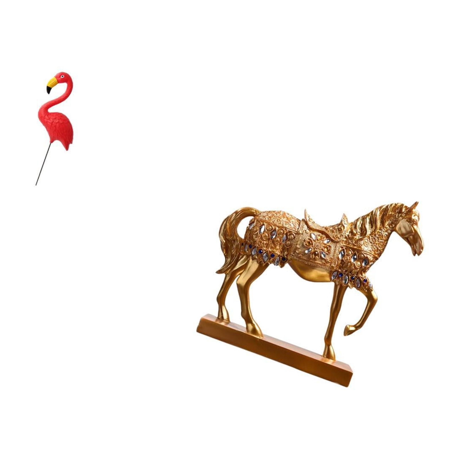CarpNettore Flamingo Garden Horse Sculpture Figurine Ornament for Home Office Decor Fairy Yard Art Animal Statue Resin Engraved Stake Accessories