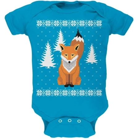 

Big Fox Ugly Christmas Sweater Turquoise Soft Baby One Piece - 3 month