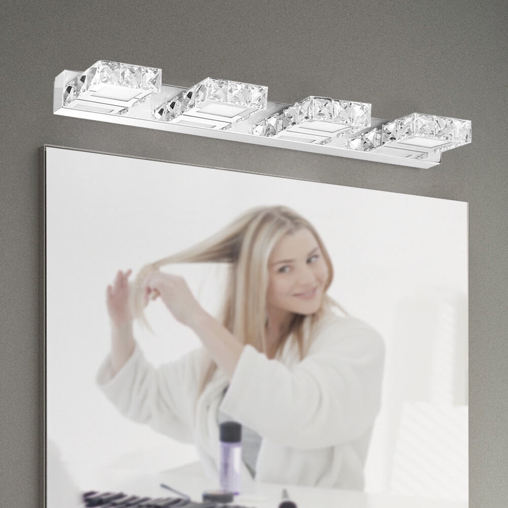 LED Modern Bathroom Vanity Lights Over Mirror Bathroom Vanity Lights Fixtures 4 Lights Crystal Stainless Steel Bath Wall Lighting Mirror Light (4 Square Lights Cold White)