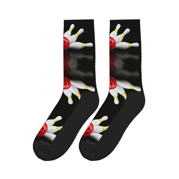Bowling Bottle Print Colorful Athletic Crew Novelty Socks For Men Women