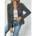 thumbnail image 6 of Women'S Plaid Blazer Jacket Warm Open Front Stand Collar Fully Lined Casual Fashion Work Coat Black & White M, 6 of 9