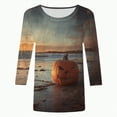 thumbnail image 4 of Towmus Womens Fall Shirts Halloween V Neck 3/4 Length Sleeve Pumpkin T-Shirts Thanksgiving Graphic Tee Tops, 4 of 6
