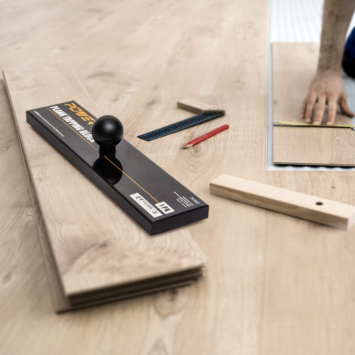 POWERTEC Tapping Block Flooring Tools, Hammer-Free Vinyl Plank Tools, Ergonomic Ball Handle for Installing Laminate, Hardwood Floor, LVP, LVT, Fewer Strikes to Complete Installation (71727)