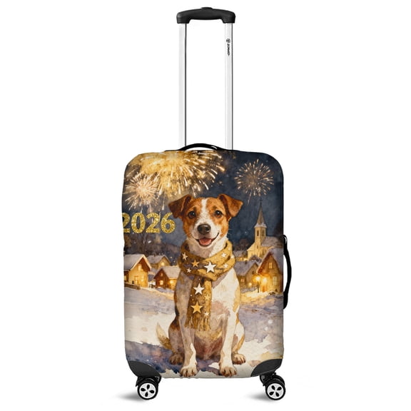 Jack Russell Terrier Happy New Year 2026 with Fireworks on New Year's Eve Travel Luggage Cover Parson Jack Dog Lover Suitcase Dust Protective Decor - 12022