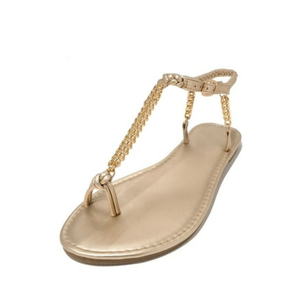 

TANGON Women s Shoes Metal Chain Weave Flat Heel Fashion Sets Toes Sandals Flip Flop