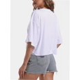 thumbnail image 3 of Tshirts for Women Drop Shoulder Round Neck Oversized Crop Tops Workout Tops Tees, 3 of 4