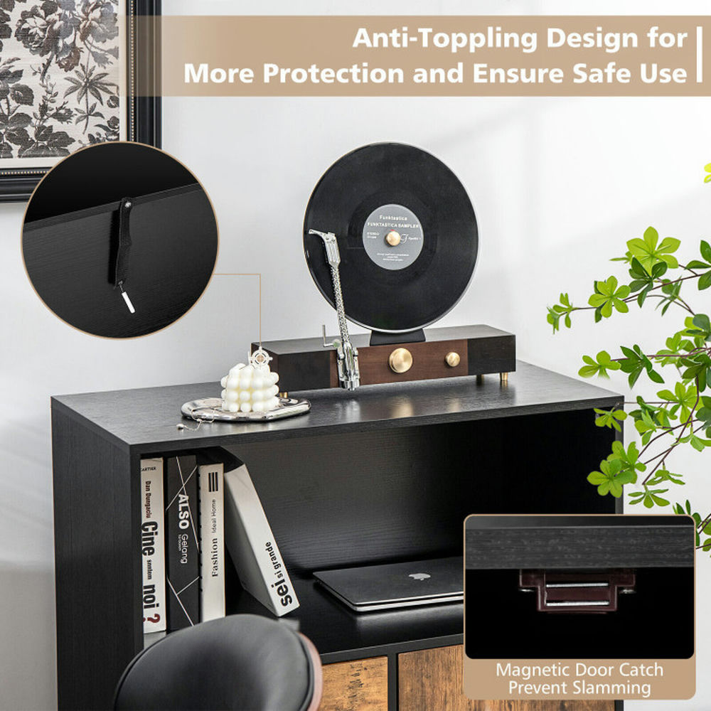 Demi Bonn 2-Drawer Wood File Cabinet, Kitchen Storage Buffet Sideboard with Door, Black