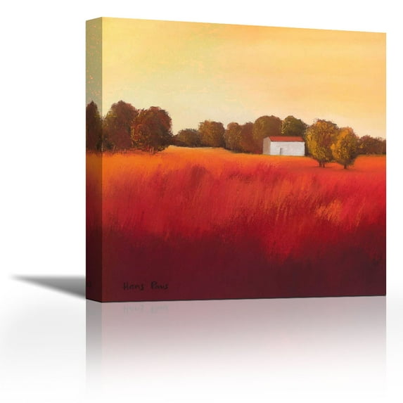 Scarlet Landscape II - Contemporary Fine Art Giclee on Canvas Gallery Wrap - wall décor - Art painting - 27 x 27 Inch - Ready to Hang