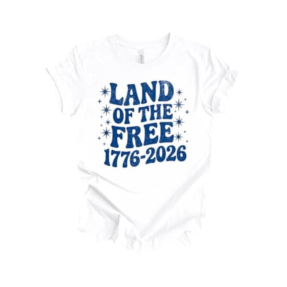 Patriot Pride Women's Short Sleeve Distressed Graphic T-Shirt - Retro Wavy Land of The Free 1776-2026 250 Years-White-Small