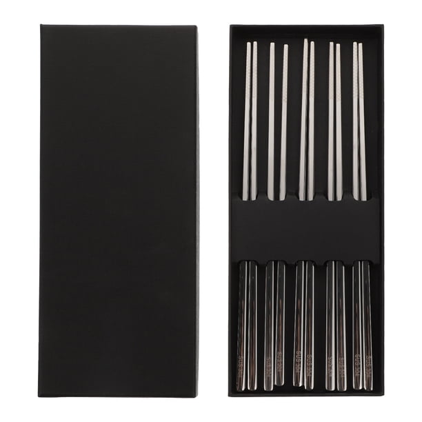 5 pares de palillos chinos de acero inoxidable para el hogar, duraderos y en espiral (plateados)