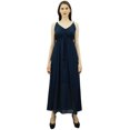 thumbnail image 3 of Bimba Women's Long Maxi Cotton Beach Dress Drawstring Waist Strappy Resort Dresses, 3 of 9
