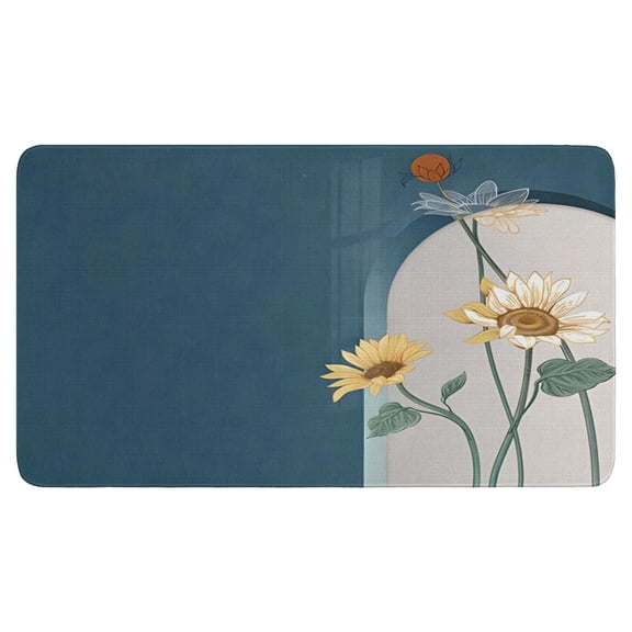 Retro Door Mat, 17 X 30 Inch Sunflower and Blue Welcome Doormat Decorative Home Floor Mat, Non Slip Rubber Back and Strong Water Absorption for Outdoor Indoor Entrance Decor