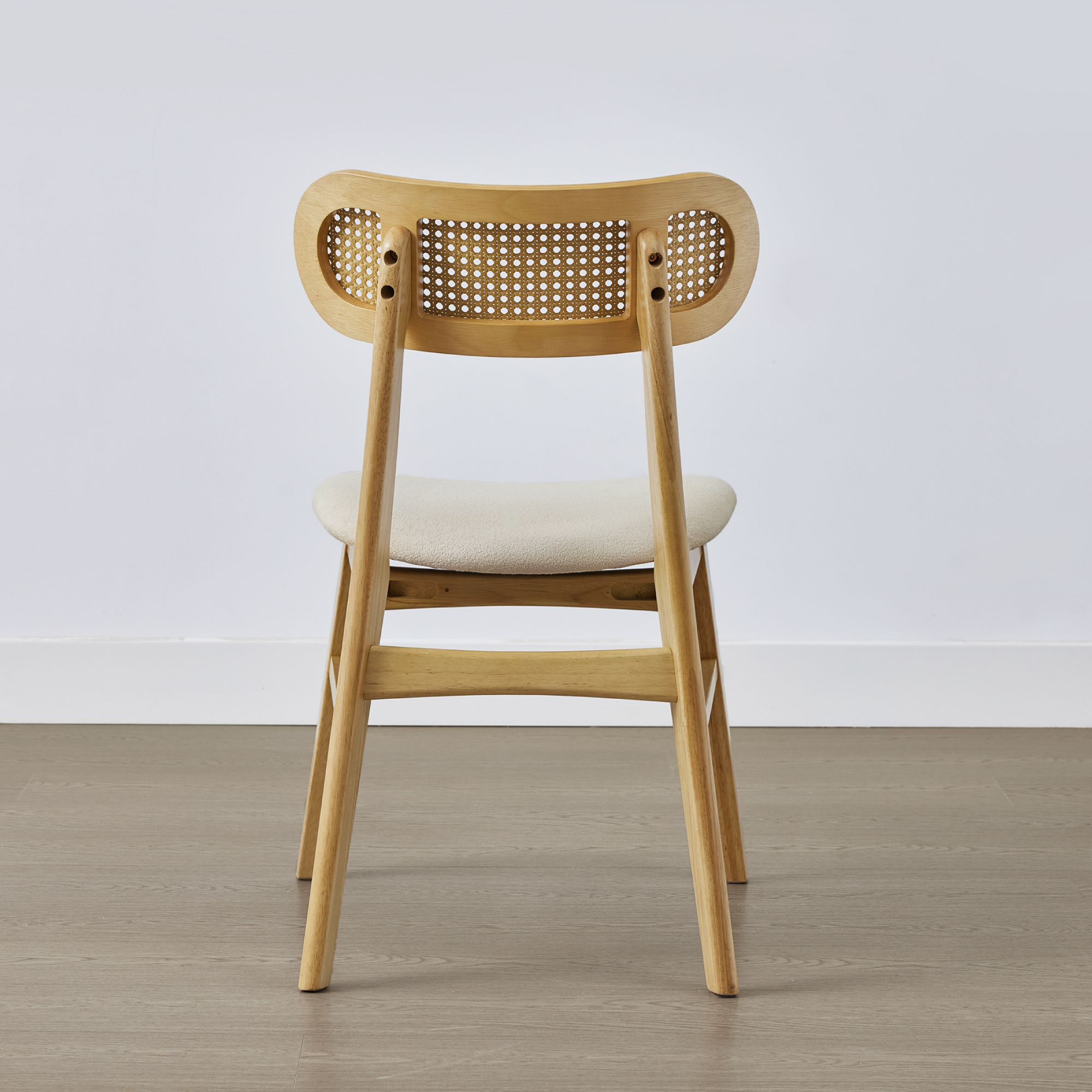 Spruce & Spring Rattan-Back Upholstered Dining Chair with Wooden Frame Set of 2, Natural