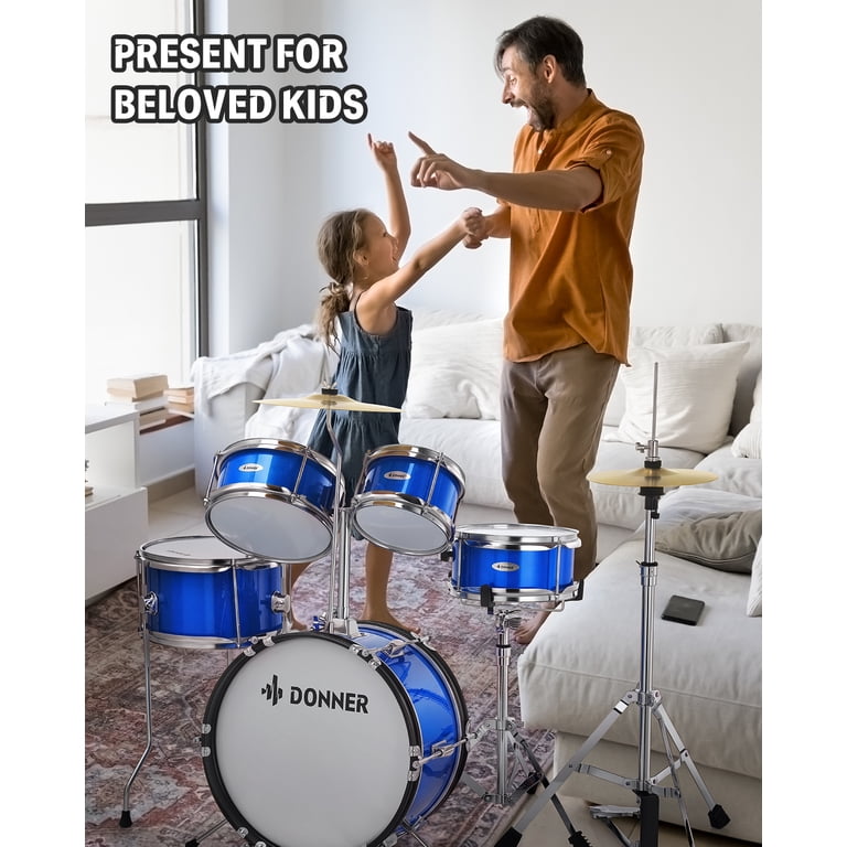 Donner 5-Piece Junior Drum Kit, 14 Inch, Mirror Blue photo 4