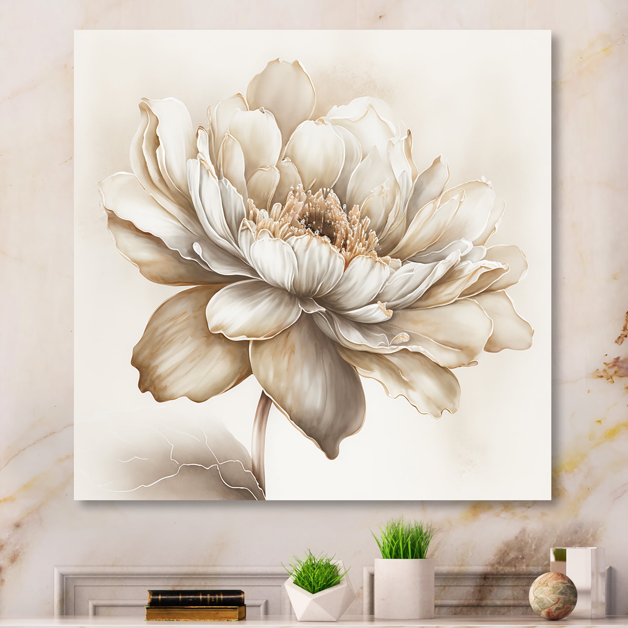 Designart Indigold Beige Flower I Canvas Wall Art