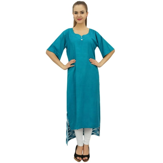 Bimba Women's Rayon Aqua Kurti Asymmetrical Hem Designer Kurta With Scarf - 26