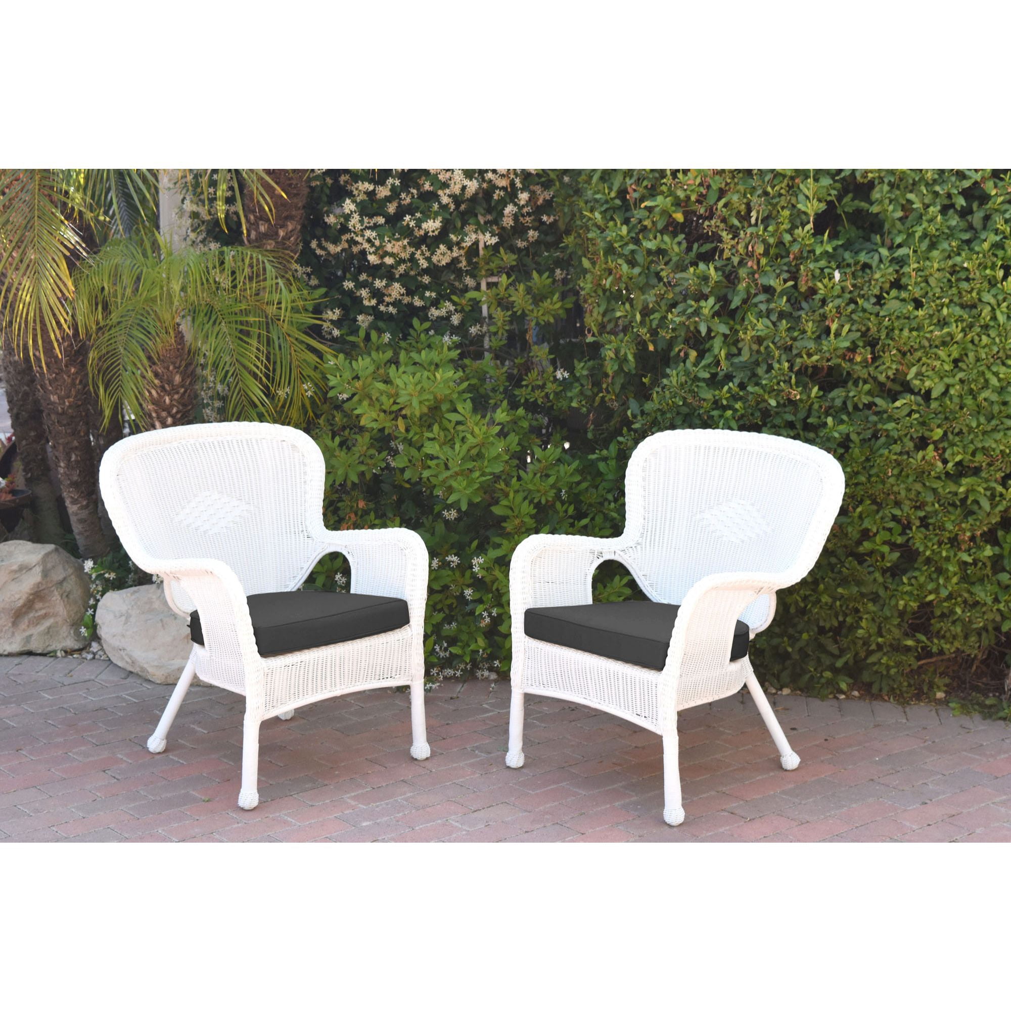 Set of 2 White And Black Windsor Outdoor Patio Wicker Chair and
