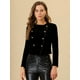 thumbnail image 2 of INSPIRE CHIC Chaqueta de terciopelo con solapa cruzada y manga larga para mujer Negro L, 2 of 5