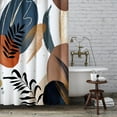 thumbnail image 3 of 72W by 72H Boho Mid Century Blue and Gold Shower Curtain Sets Modern Geometric Leaves Plant Neutral Minimalist Bathroom Curtain Decor with 12 Hooks Waterproof Fabric, 3 of 6