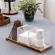 thumbnail image 3 of Organizador para condimentos de café y té con 3 compartimentos extraíbles, hecho de acrílico negros translúcido y bandeja decorativa de madera maciza, juego de 4 piezas, 3 of 7