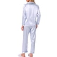 thumbnail image 3 of Pijamas de satén para mujeres INSPIRE CHIC, ropa de dormir, blusas de manga larga con pantalones, conjuntos de lounge con botones y estampado floral, azul a rayas, 3 of 5