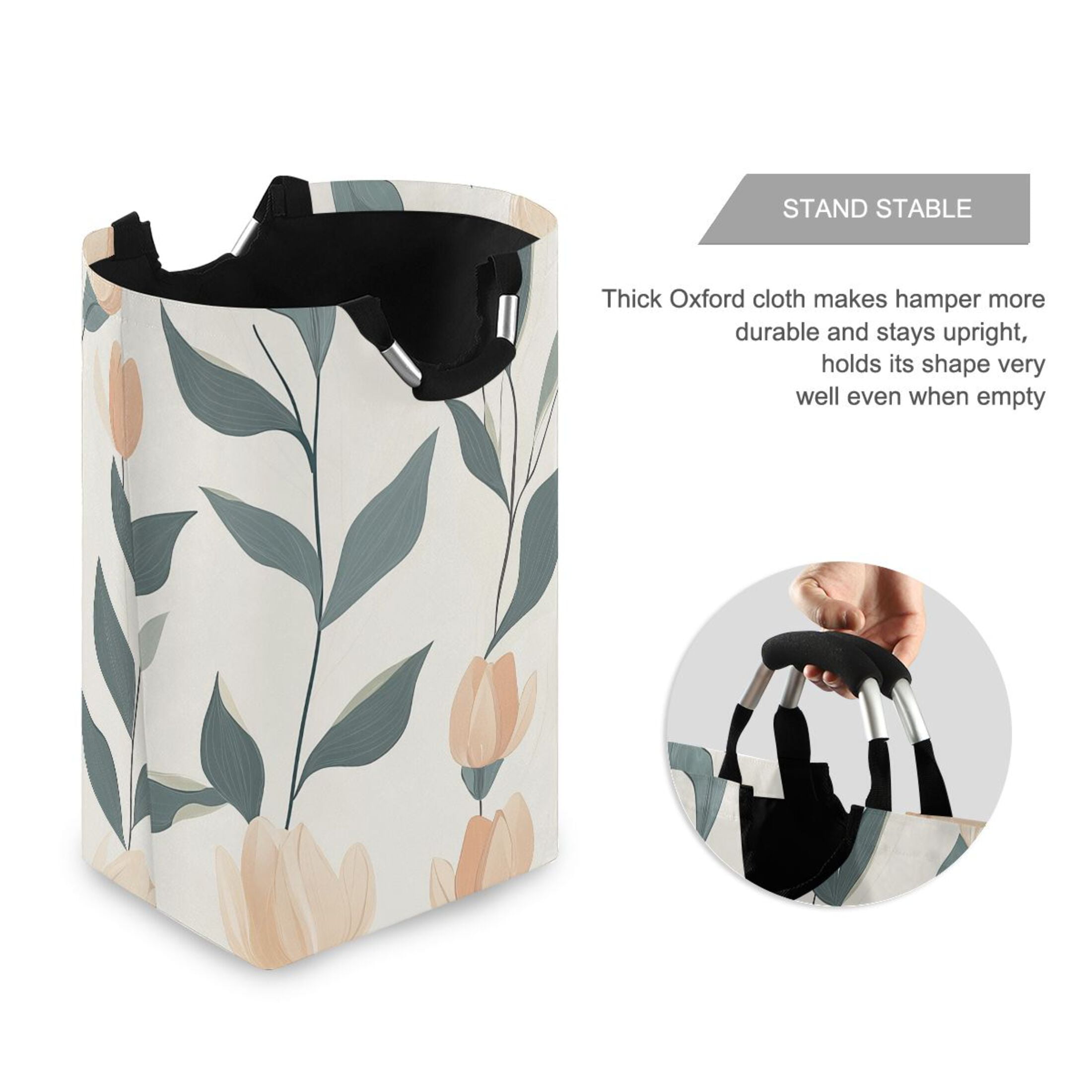 Pastel Flower Stems Foldable Laundry Hamper 12.6x11x22.7in with Handles for Bathroom Bedroom Storage