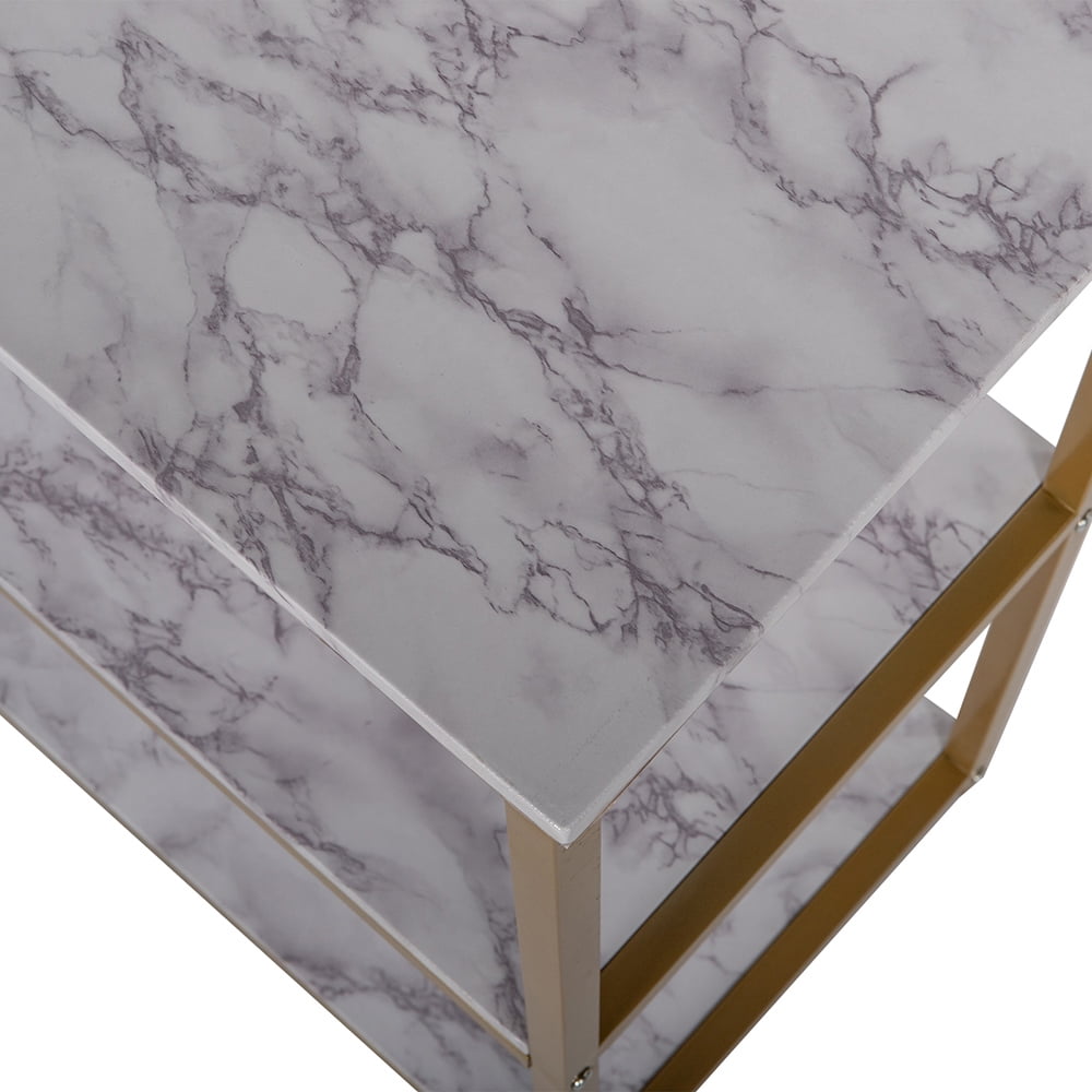 Kepooman 3-Layer Console Table, Gold Frame Veneer Sofa Entrance Table, Home Bookshelf, White Marble Kepooman 3-Layer Console Table, Gold Frame Veneer Sofa Entrance Table, Home Bookshelf, White Marble