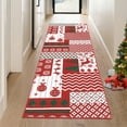 thumbnail image 2 of GlowSol 2' x 6' Christmas Patchwork Pattern Kitchen Runner Rug Machine Washable Xmas Snowflake Tree Deer Pattern Floor Mat for Laundry Room, Red, 2 of 7