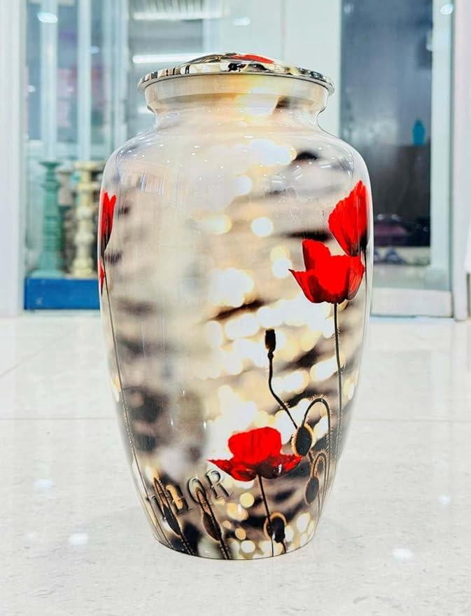 Handmade Red Rose Urns for Humans and Pets | Aluminum Metal Cremation Urns for Ashes & Mortal Remains | Urm for Human Ashes | Ashes Keepsake urn | Cinerary Urns Burial Urns | Pet Urn | Memorial Urn