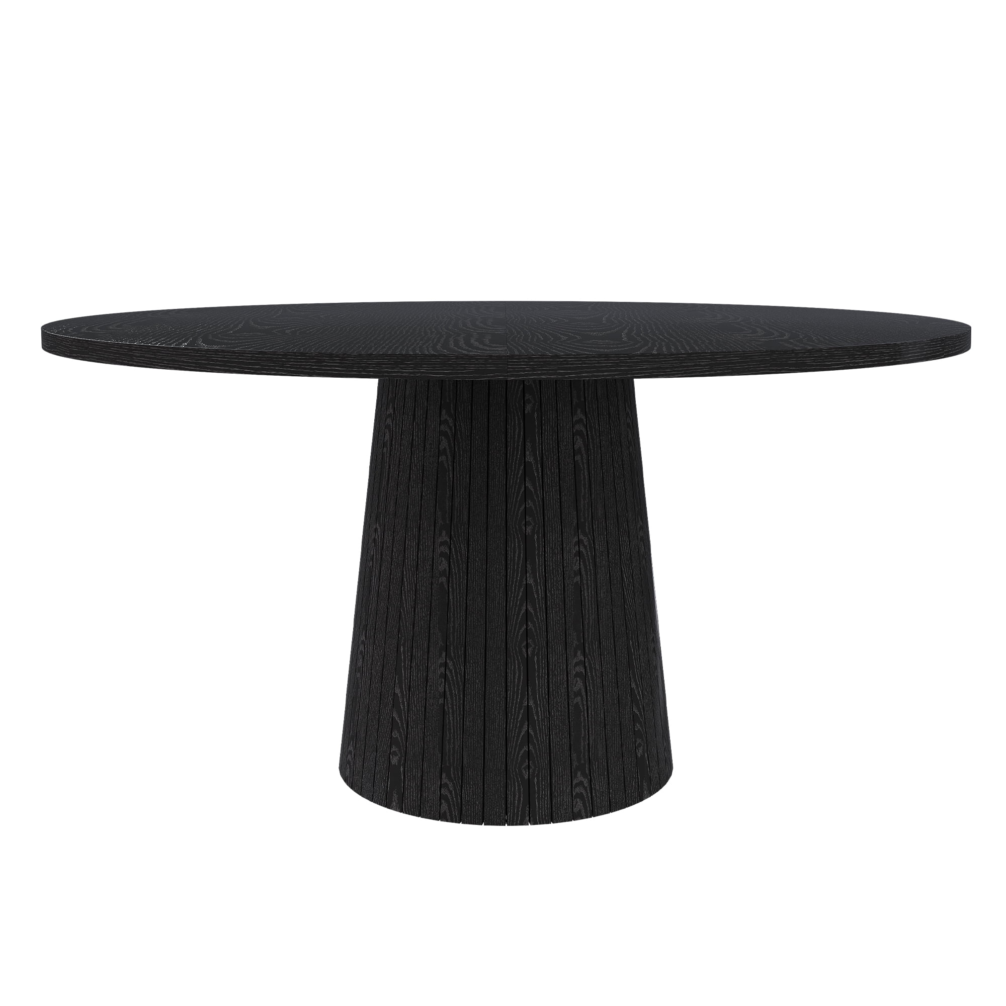 47 in Round MDF Dining Table for 4, Modern Farmhouse Kitchen Table with Wood Strip Base, Black