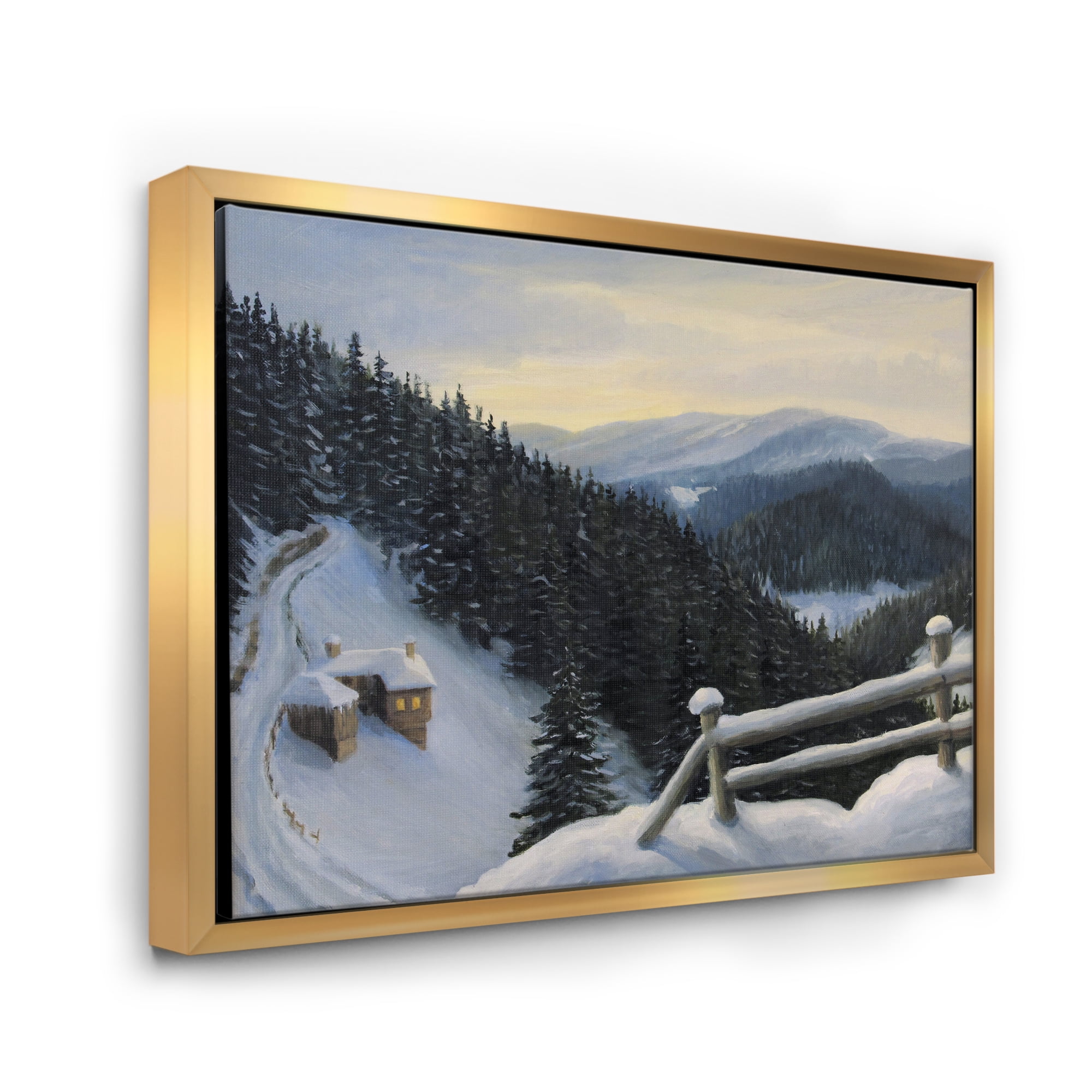 Designart 'View On Snowy Mountain Tops At Evening Glow' Traditional Framed Canvas Wall Art Print