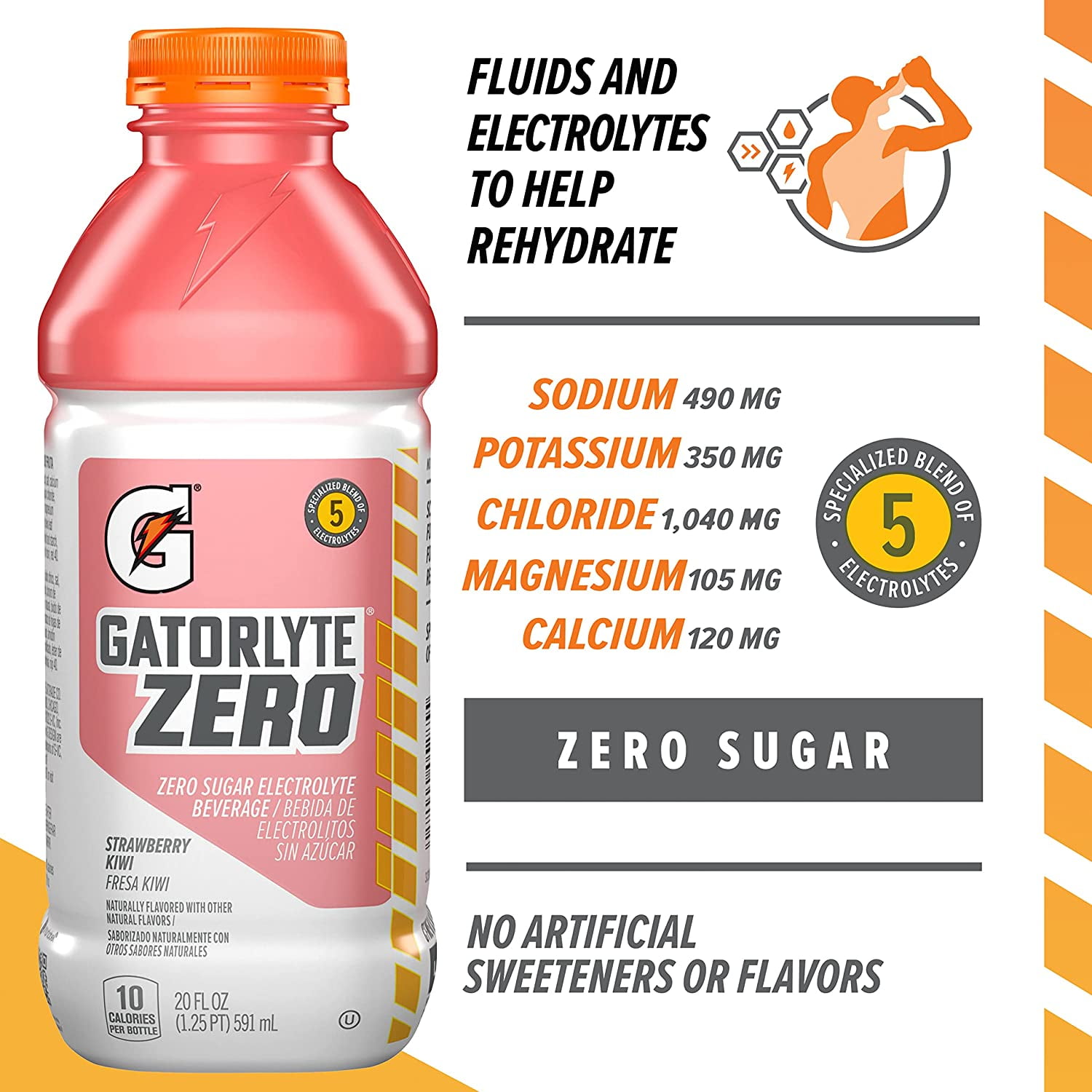 (12 pack) Gatorade Gatorlyte Zero Sugar, Strawberry Kiwi Electrolyte Sports Drink, 20 fl oz Bottle