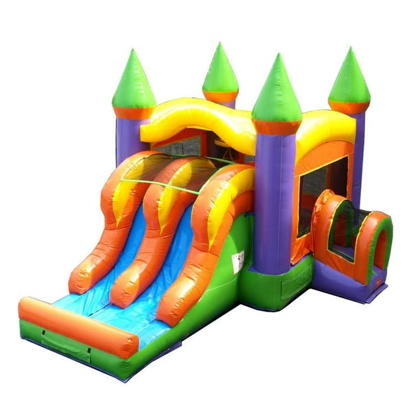 Pogo Commercial Inflatable Castle Bounce House with Dual Slide, Orange