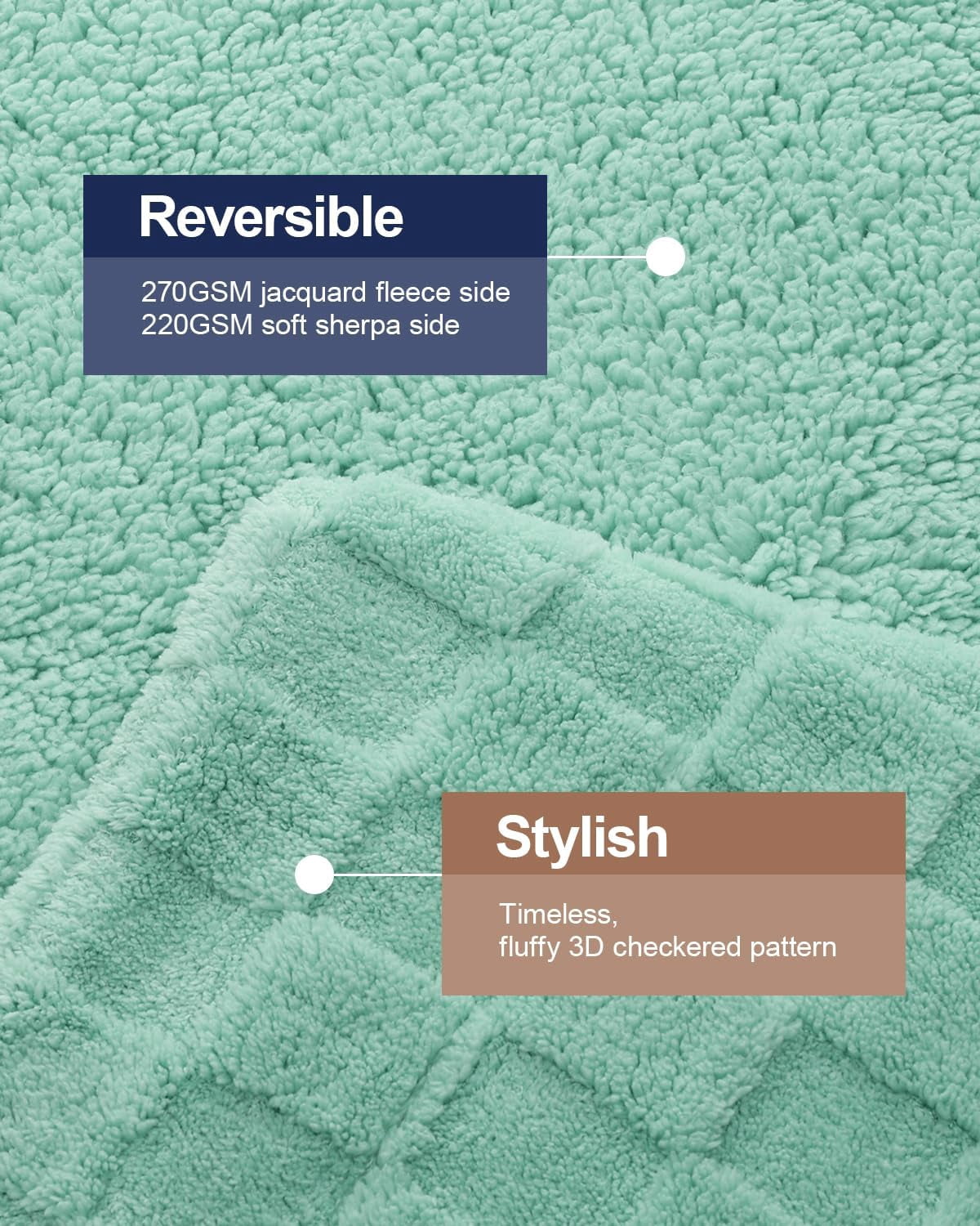 Anjee 60" x 80" Sage Green Sherpa Fleece Reversible Checkered Throw Blanket, All Season Twin Size Blankets for Couch Sofa Bed, Ideal Gift for Friends