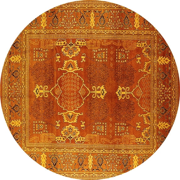 Ahgly Company Machine Washable Indoor Round Oriental Yellow Industrial Area Rugs, 3' Round