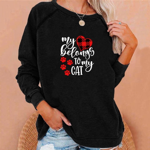 Qiopertar Valentine's Day Imprimé pour Femmes Mode Décontractée Col Rond Manches Longues Pull Chandail en Molleton Haut Chemisier Liquidation Livraison Gratuite à Moins de 5$ jusqu'à 90 % de Réduction