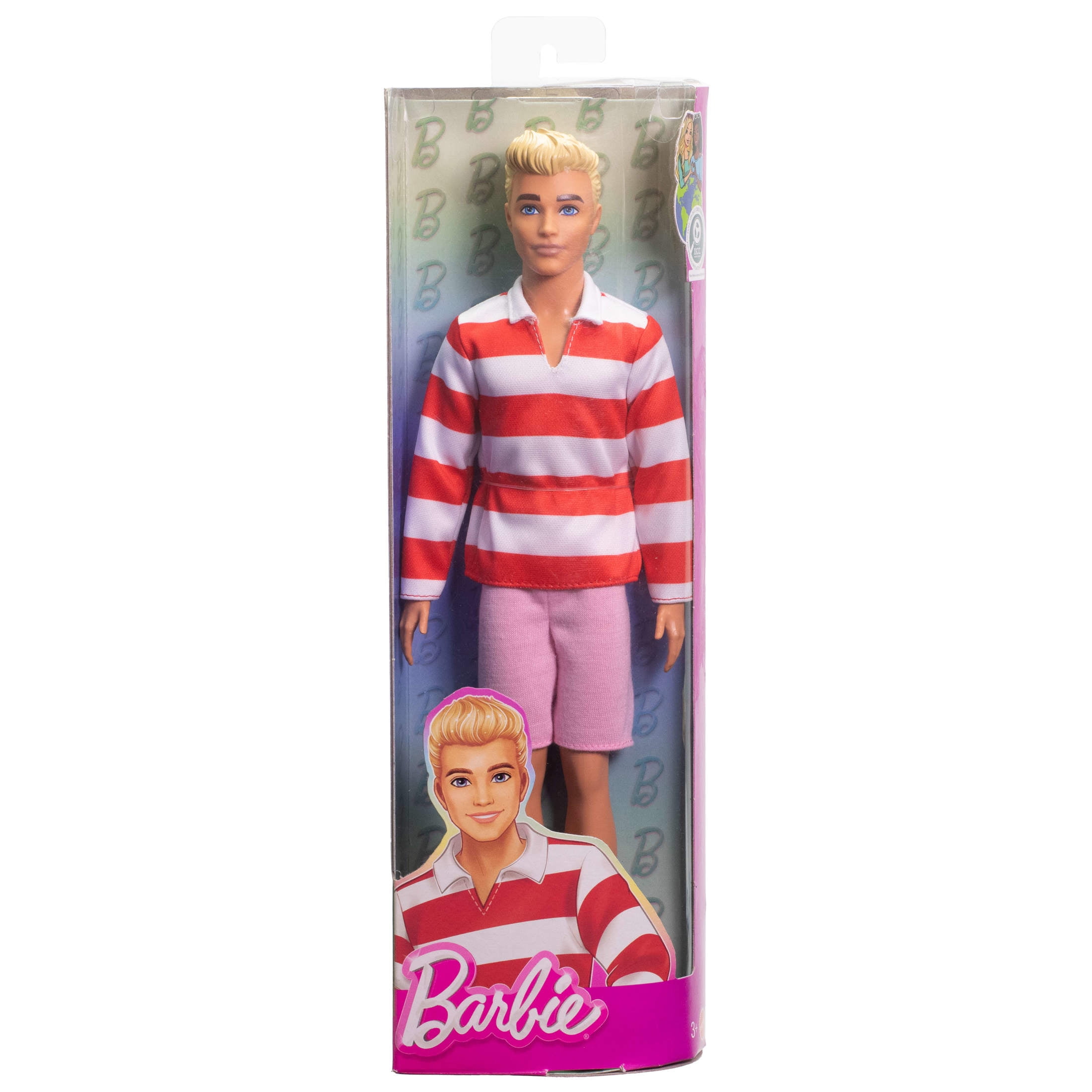 Barbie Fashionistas Ken Doll #241 in Red Striped Top and Pink Shorts with White Sneakers, Blonde
