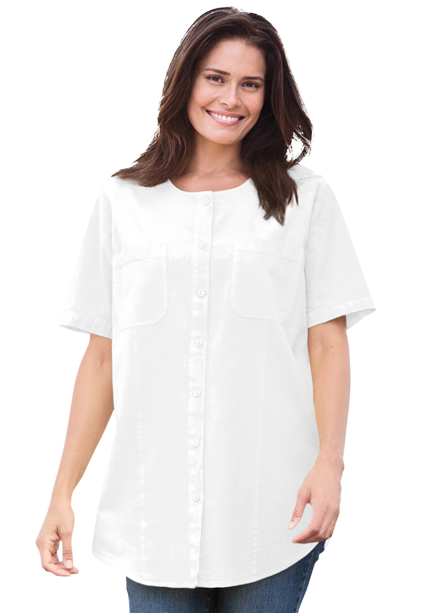 Woman Within - Woman Within Women's Plus Size Short Sleeve Crinkle ...