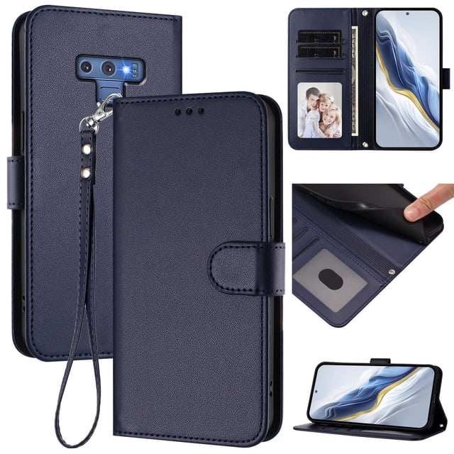 GANGXUN Wallet Case for Samsung Galaxy Note 9 – Magnetic Closure, RFID Blocking, Wrist Strap, Wireless Charging Compatible