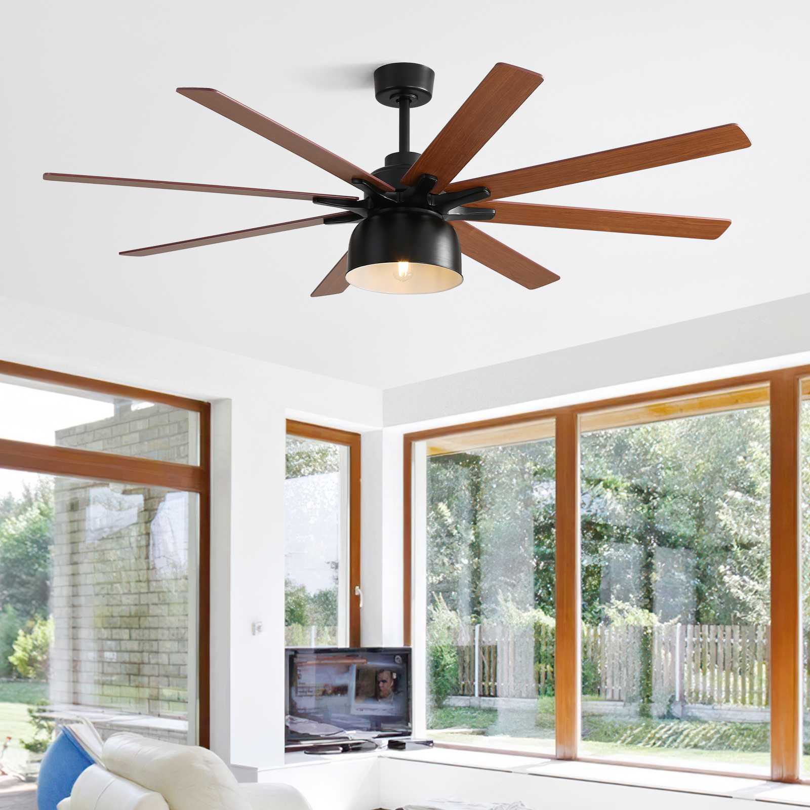 Sofucor 52 Inch Low Profile Ceiling Fan with Light Bulb Replaceable and Remote Control, 8 Blade Ceiling Fan with 3 Downrod, Max Airflow 7000CFM